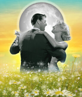 The goal was to create a surreal composite image. At first, I made this image a little more realistic looking, with a dark, starry sky and colorized version of the couple. Then I decided to add the sunset to the background and sparkles to the grass so the whole palette had more of a “midnight sun” kind of vibe, with the couple dancing alone but together on a strange planet. Moonlight Dance